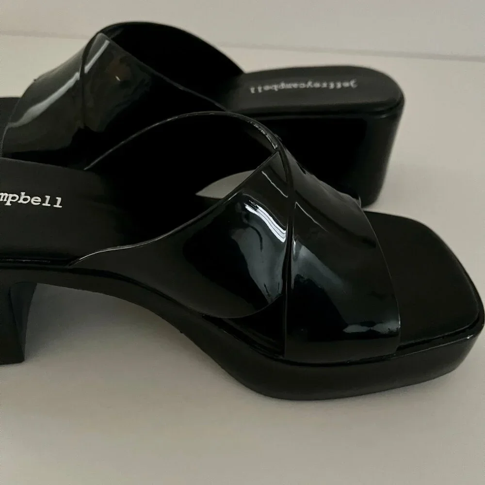 NEW! Jeffery Campbell Black Bubblegum Platform Sandals Heel Mule Patent Slides 6 - Picture 5 of 16
